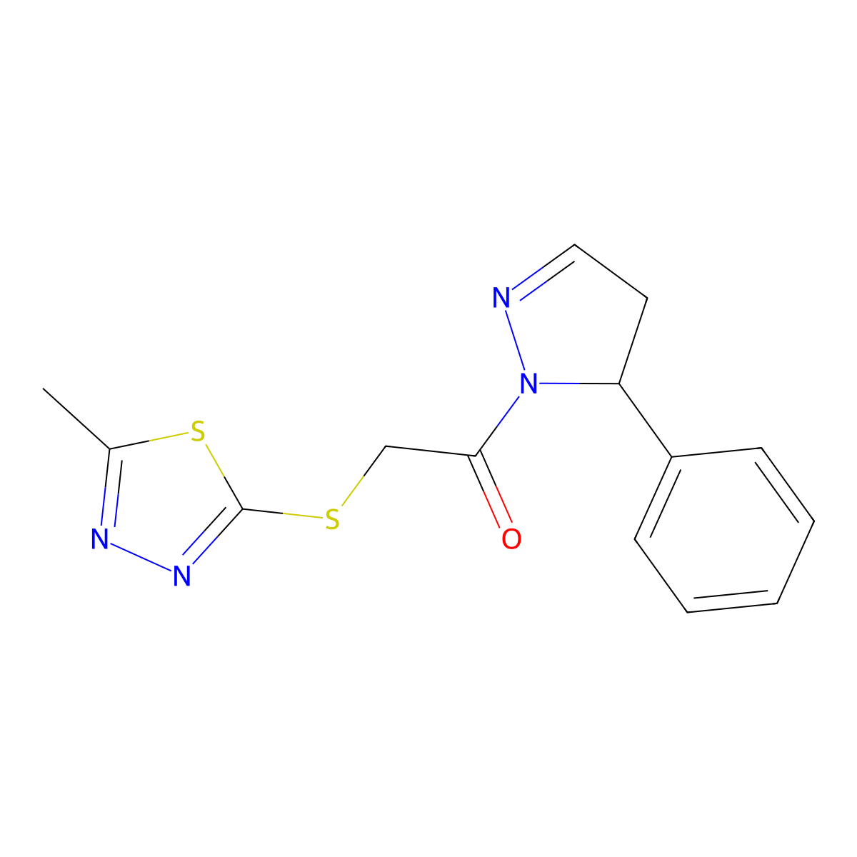 2-[(5-methyl-1,3,4-thiadiazol-2-yl)sulfanyl]-1-(5-phenyl-4,5-dihydro-1H-pyrazol-1-yl)ethanone molecular structure, CAS 700857-50-7