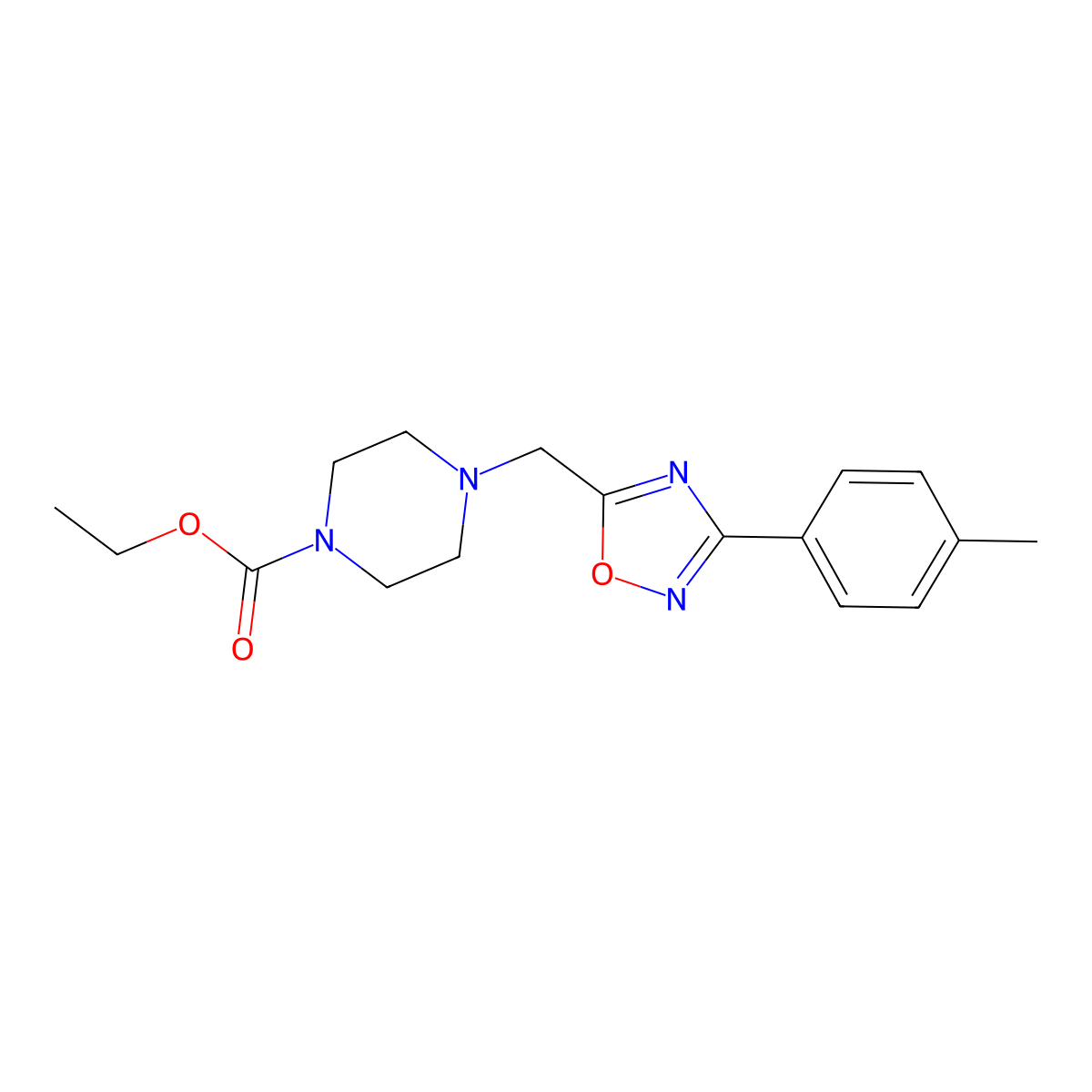 Ethyl 4-[[3-(4-methylphenyl)-1,2,4-oxadiazol-5-yl]methyl]piperazine-1-carboxylate molecular structure, CAS 700857-51-8
