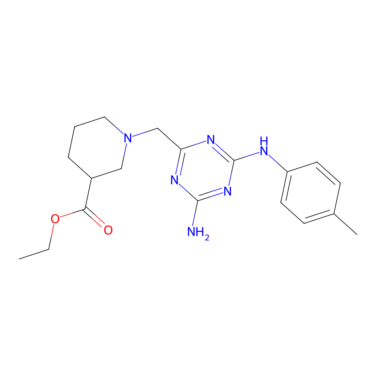 Ethyl 1-({4-amino-6-[(4-methylphenyl)amino]-1,3,5-triazin-2-yl}methyl)-3-piperidinecarboxylate molecular structure, CAS 700857-77-8
