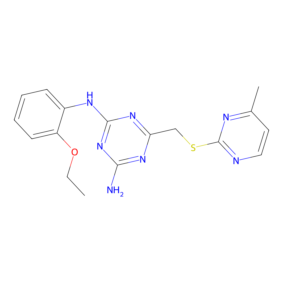 N-(2-ethoxyphenyl)-6-{[(4-methyl-2-pyrimidinyl)thio]methyl}-1,3,5-triazine-2,4-diamine molecular structure, CAS 700857-86-9