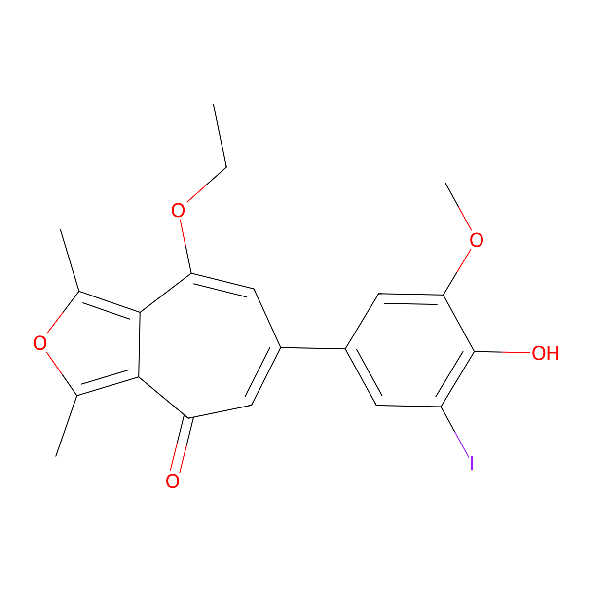 8-ethoxy-6-(4-hydroxy-3-iodo-5-methoxyphenyl)-1,3-dimethyl-4H-cyclohepta[c]furan-4-one molecular structure, CAS 700858-17-9