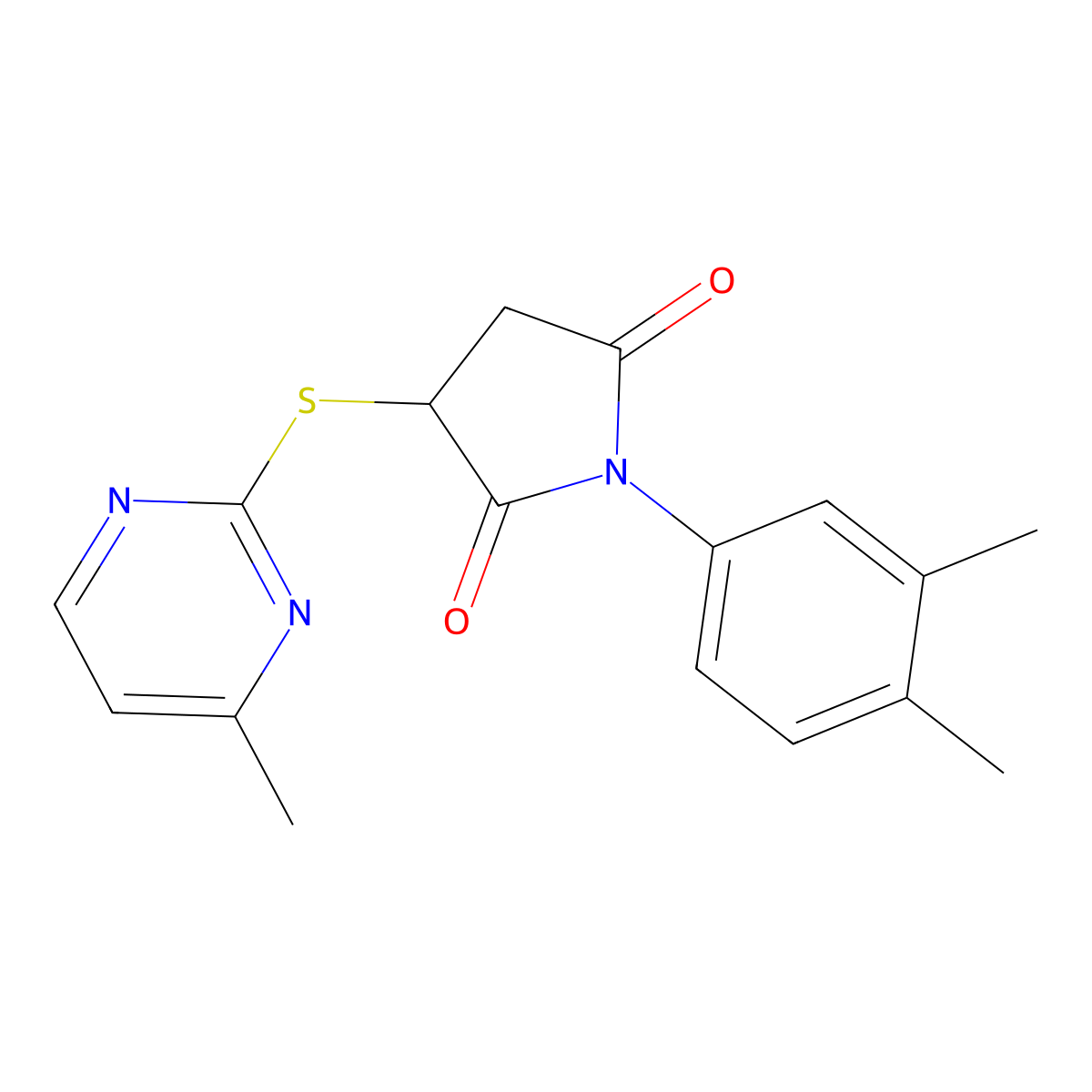 1-(3,4-Dimethylphenyl)-3-[(4-methylpyrimidin-2-yl)sulfanyl]pyrrolidine-2,5-dione molecular structure, CAS 700858-25-9