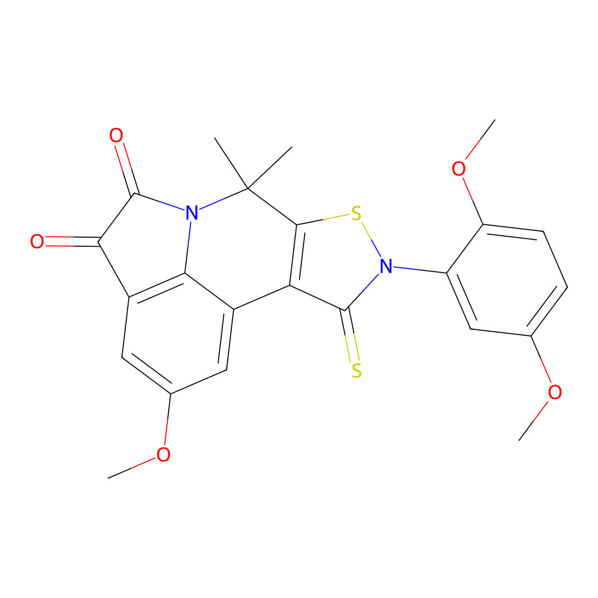 9-(2,5-dimethoxyphenyl)-2-methoxy-7,7-dimethyl-10-thioxo-9,10-dihydro-4H-isothiazolo[5,4-c]pyrrolo[3,2,1-ij]quinoline-4,5(7H)-dione molecular structure, CAS 700858-28-2