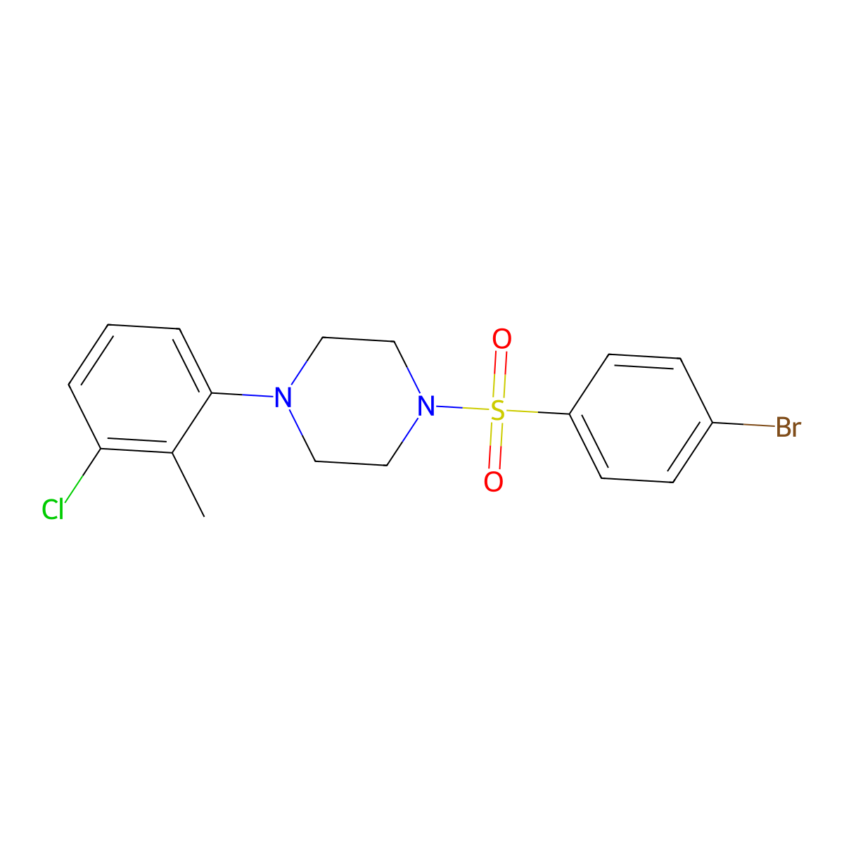 1-(4-Bromobenzenesulfonyl)-4-(3-chloro-2-methylphenyl)piperazine molecular structure, CAS 700858-34-0