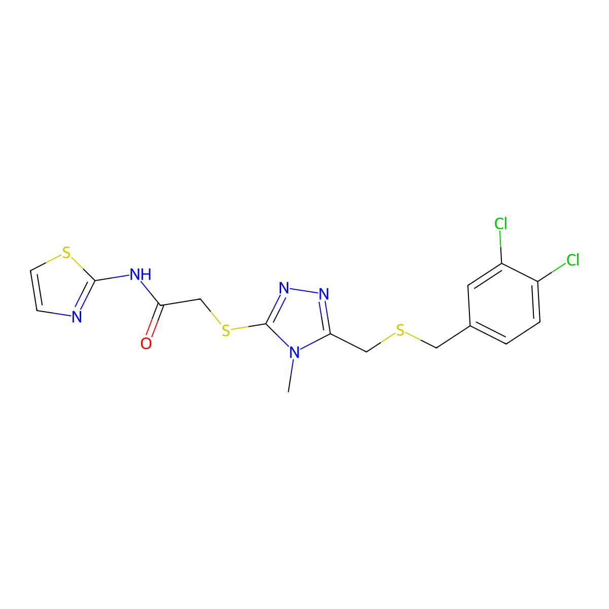 2-[[5-[(3,4-dichlorophenyl)methylsulfanylmethyl]-4-methyl-1,2,4-triazol-3-yl]sulfanyl]-N-(1,3-thiazol-2-yl)acetamide molecular structure, CAS 700858-39-5