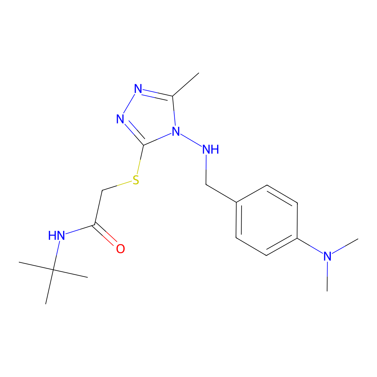 N-tert-Butyl-2-[4-(4-dimethylamino-benzylamino)-5-methyl-4H-[1,2,4]triazol-3-ylsulfanyl]-acetamide molecular structure, CAS 700858-40-8