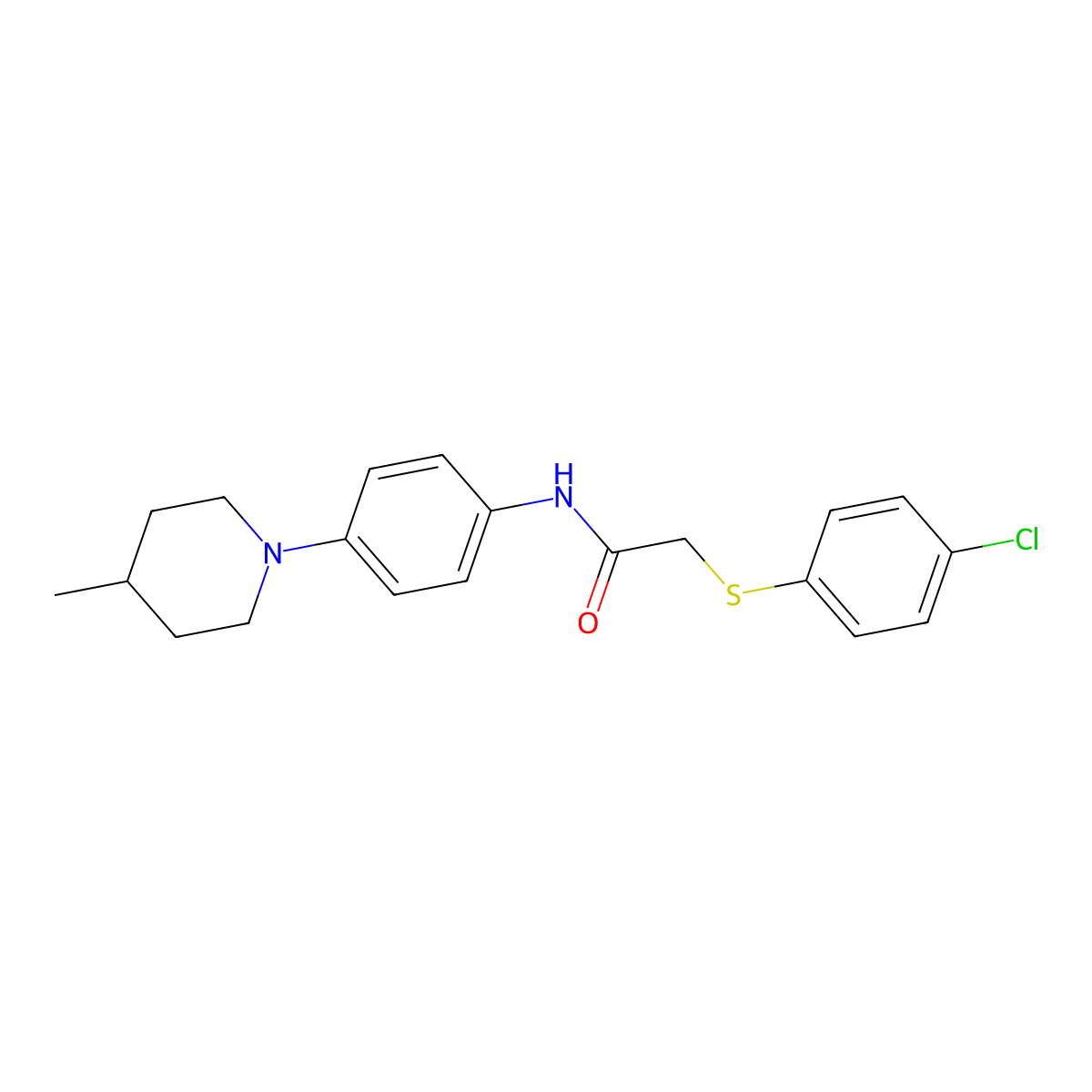 2-(4-chlorophenyl)sulfanyl-N-[4-(4-methylpiperidin-1-yl)phenyl]acetamide molecular structure, CAS 700858-42-0
