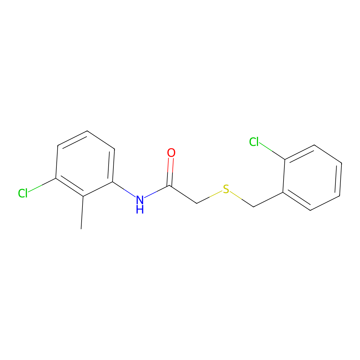 N-(3-chloro-2-methylphenyl)-2-[(2-chlorophenyl)methylsulfanyl]acetamide molecular structure, CAS 700858-49-7