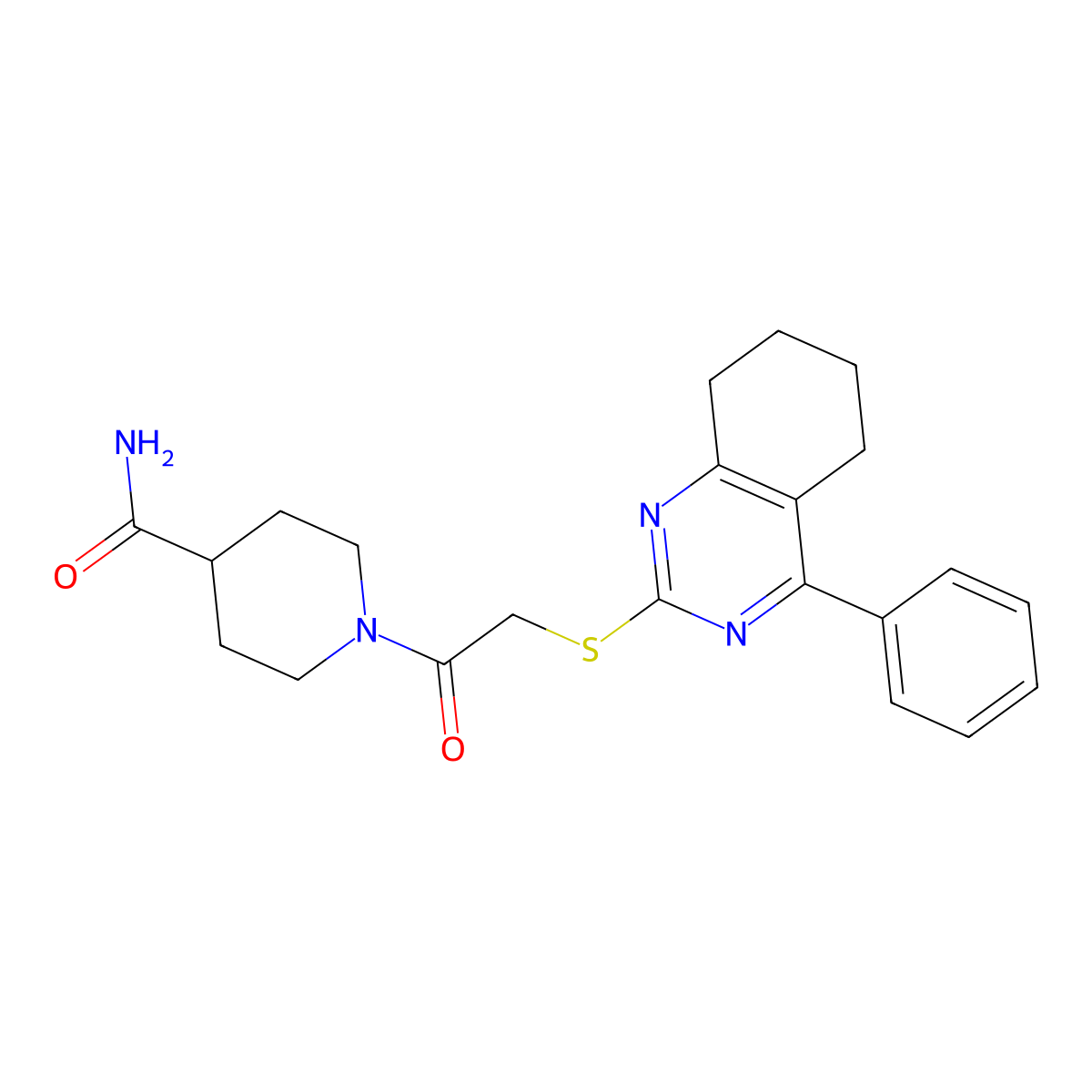 1-{[(4-Phenyl-5,6,7,8-tetrahydro-2-quinazolinyl)thio]acetyl}-4-piperidinecarboxamide molecular structure, CAS 700858-79-3