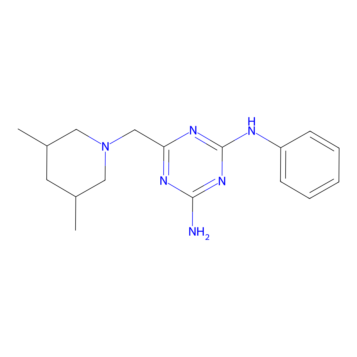 6-(3,5-Dimethyl-piperidin-1-ylmethyl)-N-phenyl-[1,3,5]triazine-2,4-diamine molecular structure, CAS 700859-27-4