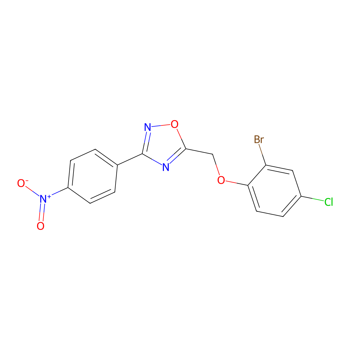 5-[(2-Bromo-4-chlorophenoxy)methyl]-3-(4-nitrophenyl)-1,2,4-oxadiazole molecular structure, CAS 700859-41-2