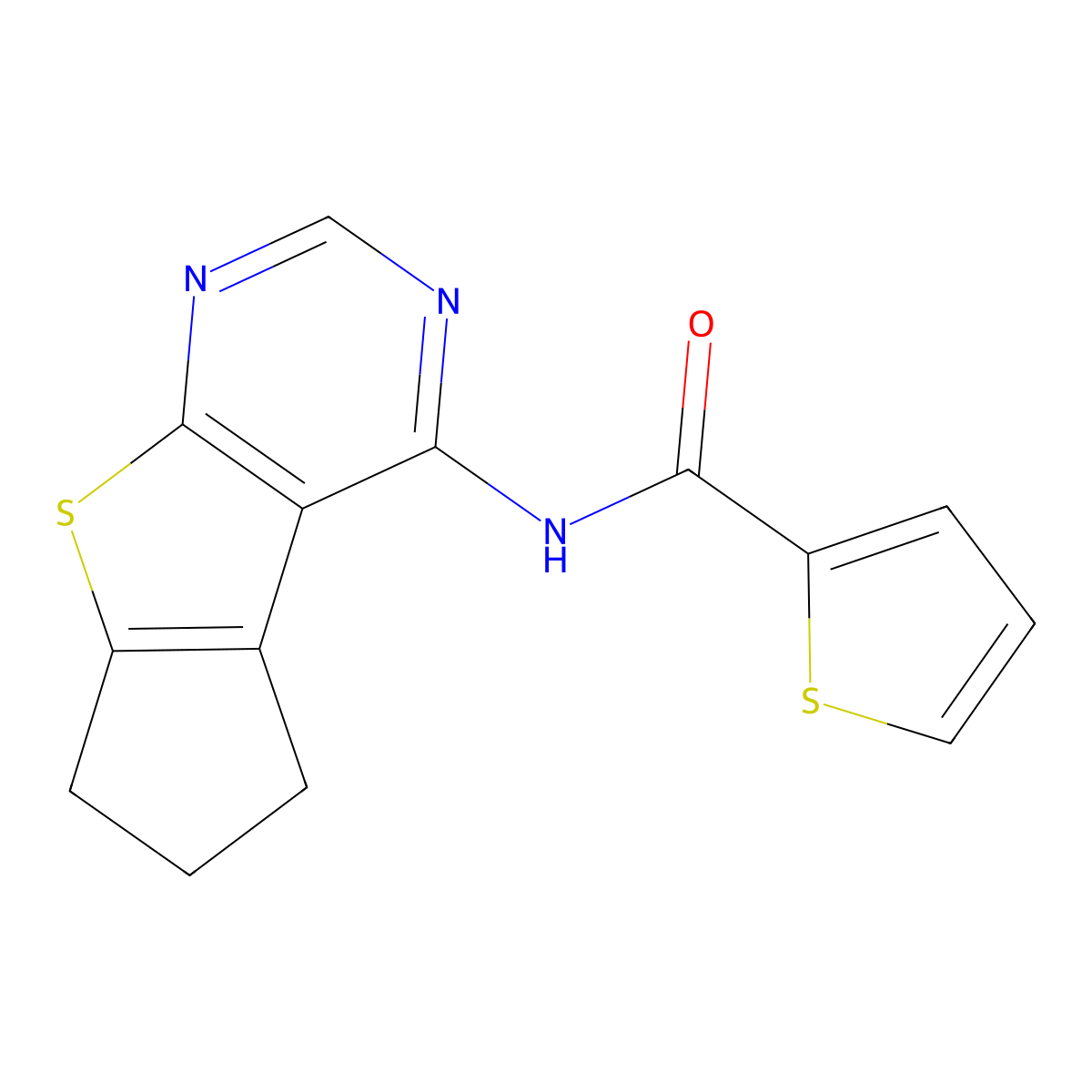 N-(6,7-dihydro-5H-cyclopenta[4,5]thieno[2,3-d]pyrimidin-4-yl)thiophene-2-carboxamide molecular structure, CAS 700859-70-7