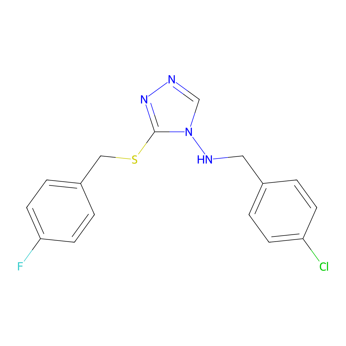 N-[(4-chlorophenyl)methyl]-3-[(4-fluorophenyl)methylsulfanyl]-1,2,4-triazol-4-amine molecular structure, CAS 700859-82-1