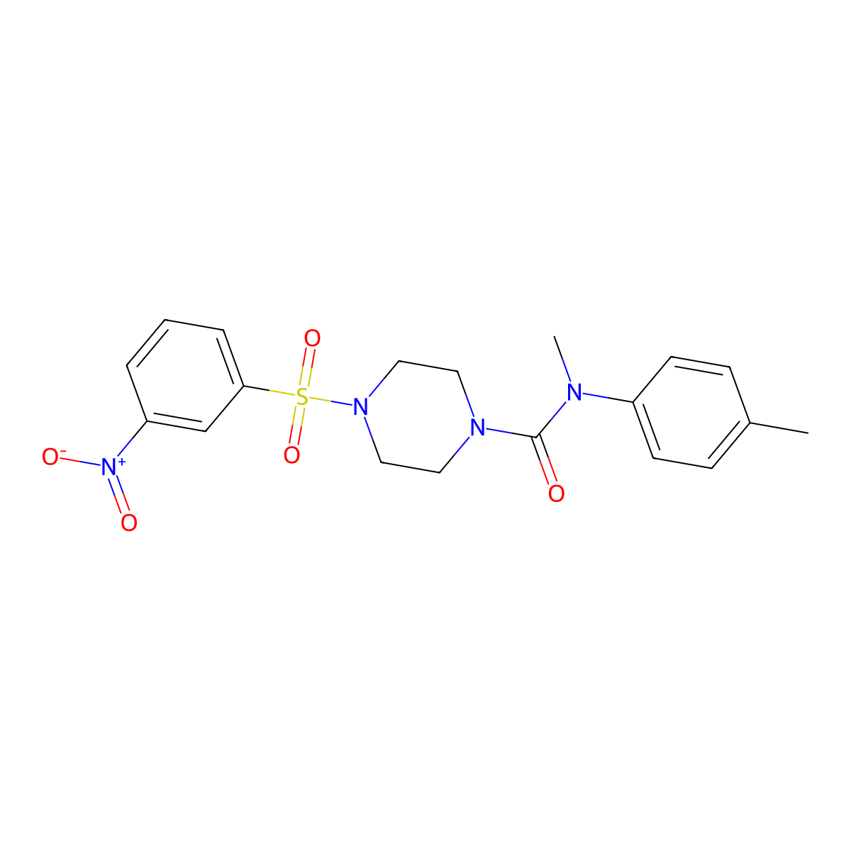 N-methyl-N-(4-methylphenyl)-4-(3-nitrophenyl)sulfonylpiperazine-1-carboxamide molecular structure, CAS 700860-19-1