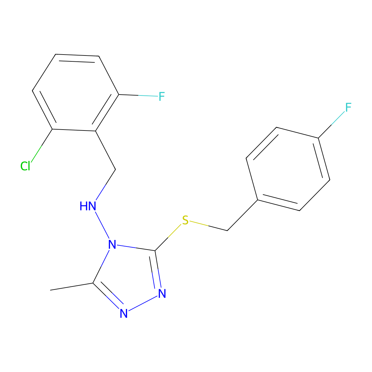 N-[(2-chloro-6-fluorophenyl)methyl]-3-[(4-fluorophenyl)methylsulfanyl]-5-methyl-1,2,4-triazol-4-amine molecular structure, CAS 700860-30-6