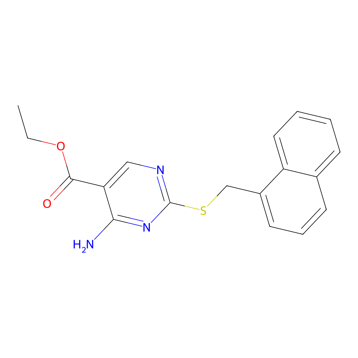 Ethyl 4-amino-2-(naphthylmethylthio)pyrimidine-5-carboxylate molecular structure, CAS 700860-94-2