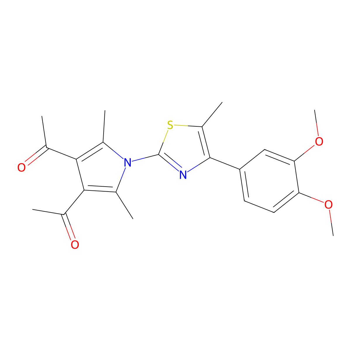 1-[4-Acetyl-1-[4-(3,4-dimethoxyphenyl)-5-methyl-1,3-thiazol-2-yl]-2,5-dimethylpyrrol-3-yl]ethanone molecular structure, CAS 700862-01-7
