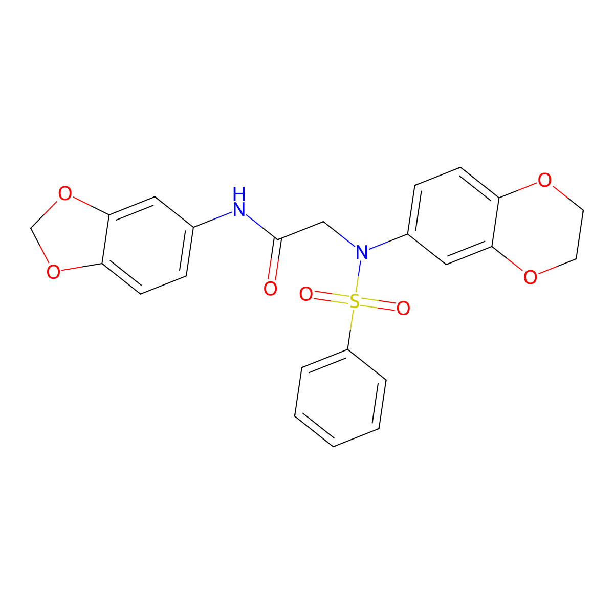 2-[benzenesulfonyl(2,3-dihydro-1,4-benzodioxin-6-yl)amino]-N-(1,3-benzodioxol-5-yl)acetamide molecular structure, CAS 700862-32-4