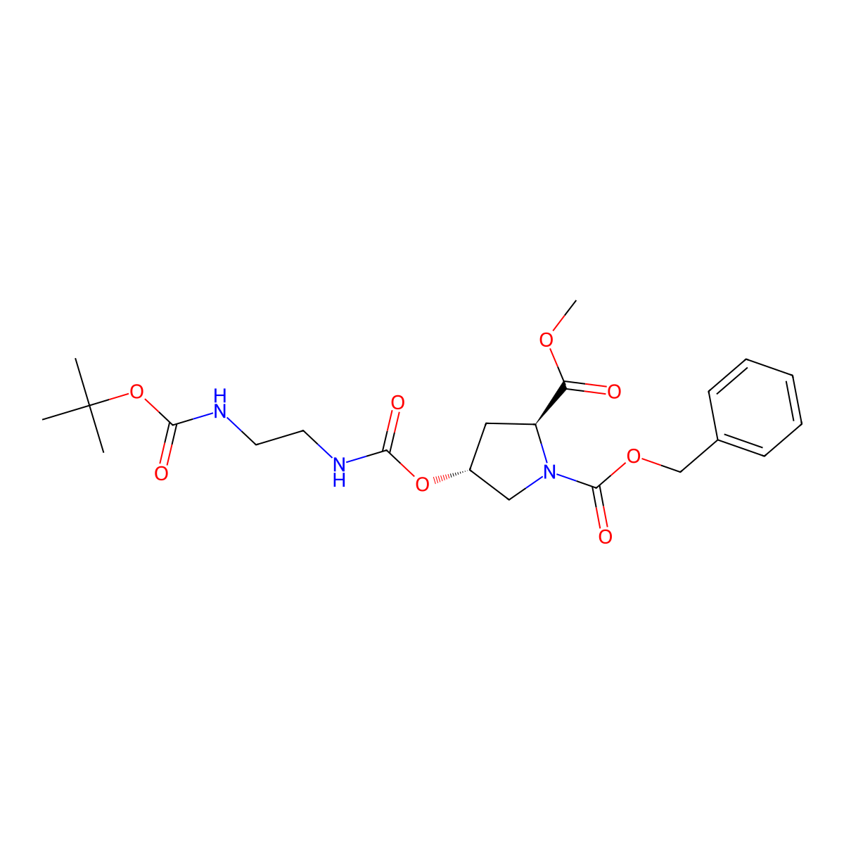 (2S,4R)-1-benzyl 2-methyl 4-(((2-((tert-butoxycarbonyl)amino)ethyl)carbamoyl)oxy)pyrrolidine-1,2-dicarboxylate molecular structure, CAS 700864-09-1