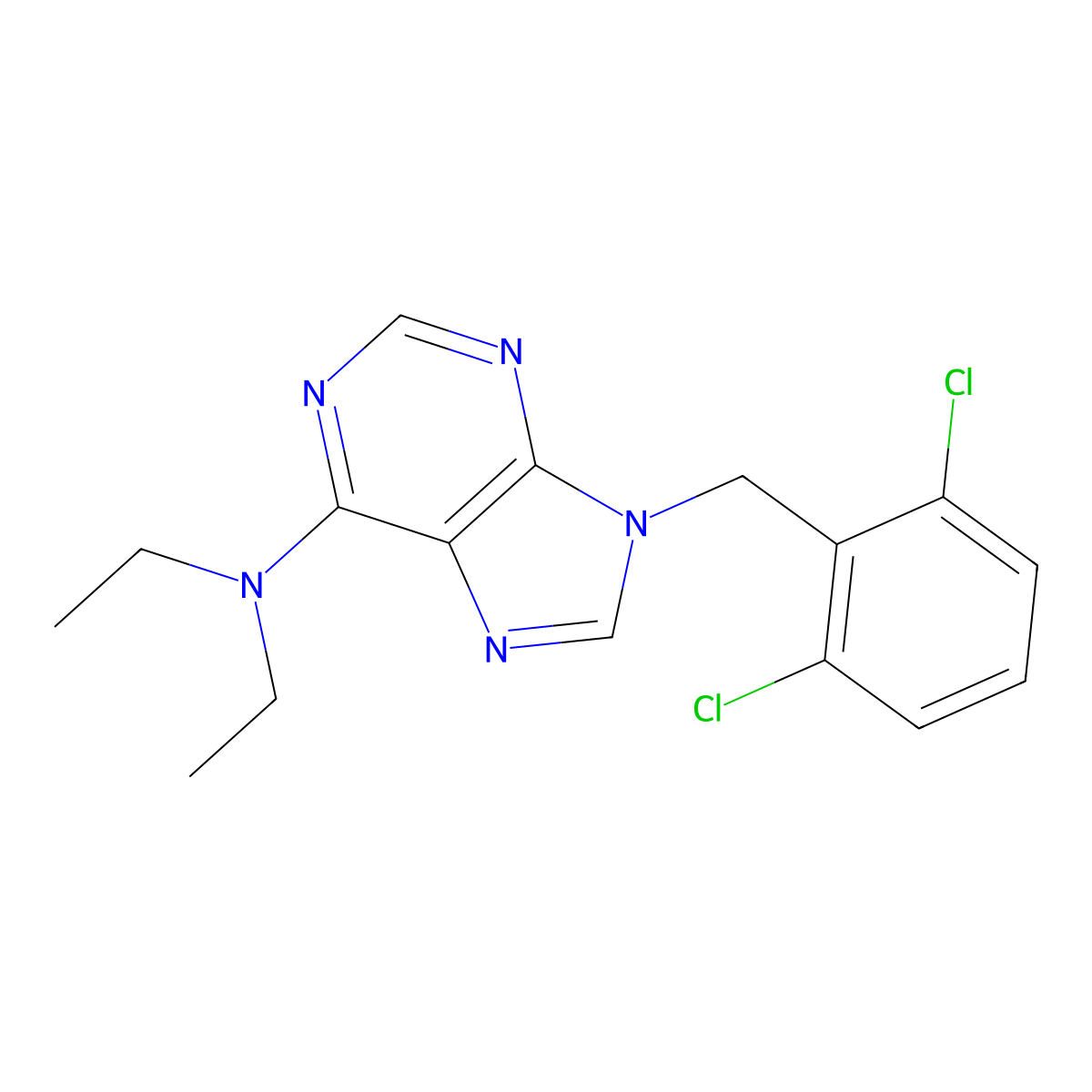 9-[(2,6-dichlorophenyl)methyl]-N,N-diethylpurin-6-amine molecular structure, CAS 70091-28-0