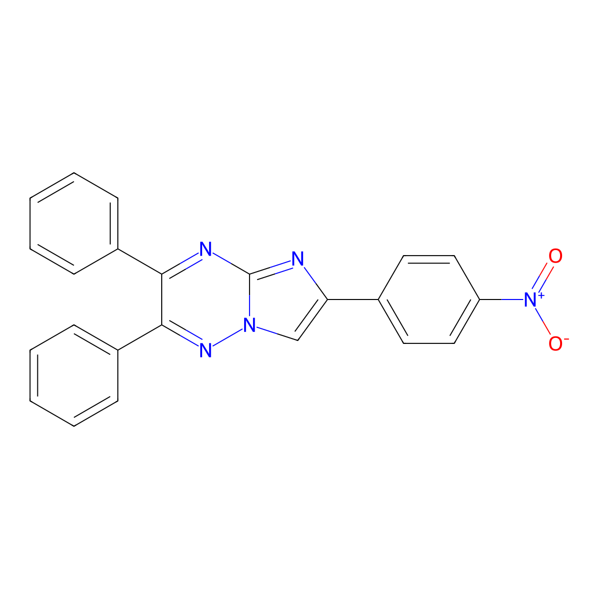Imidazo(1,2-b)(1,2,4)triazine, 6-(4-nitrophenyl)-2,3-diphenyl- molecular structure, CAS 70111-79-4