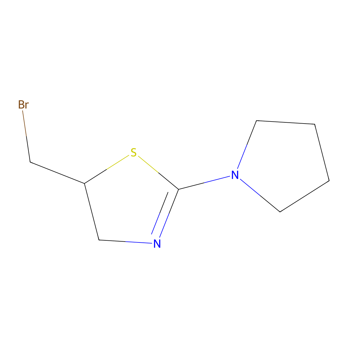 5-(Bromomethyl)-2-(pyrrolidin-1-yl)-4,5-dihydro-1,3-thiazole molecular structure, CAS 701198-22-3