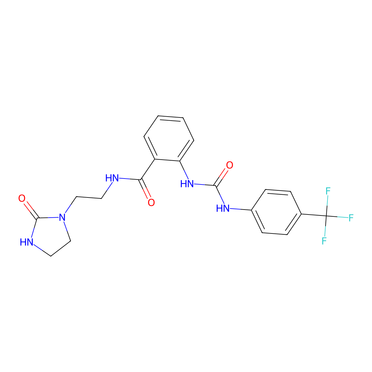 N-(2-(2-Oxoimidazolidin-1-yl)ethyl)-2-(3-(4-(trifluoromethyl)phenyl)ureido)benzamide molecular structure, CAS 701201-45-8