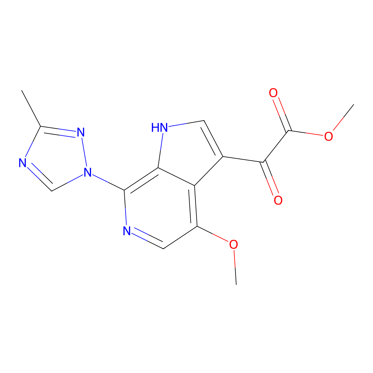 Methyl 2-(4-methoxy-7-(3-methyl-1H-1,2,4-triazol-1-yl)-1H-pyrrolo[2,3-c]pyridin-3-yl)-2-oxoacetate molecular structure, CAS 701214-00-8