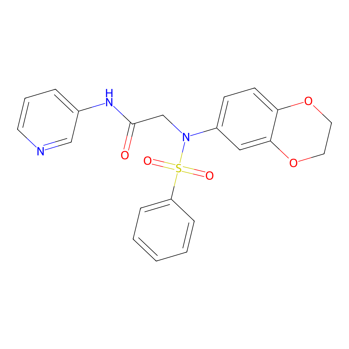2-[benzenesulfonyl(2,3-dihydro-1,4-benzodioxin-6-yl)amino]-N-pyridin-3-ylacetamide molecular structure, CAS 701217-00-7