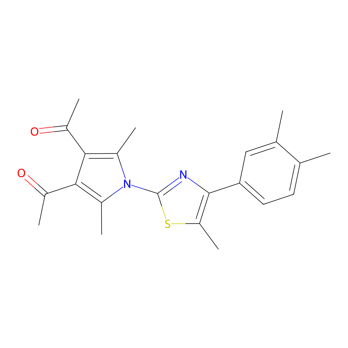 1-[4-Acetyl-1-[4-(3,4-dimethylphenyl)-5-methyl-1,3-thiazol-2-yl]-2,5-dimethylpyrrol-3-yl]ethanone molecular structure, CAS 701217-21-2