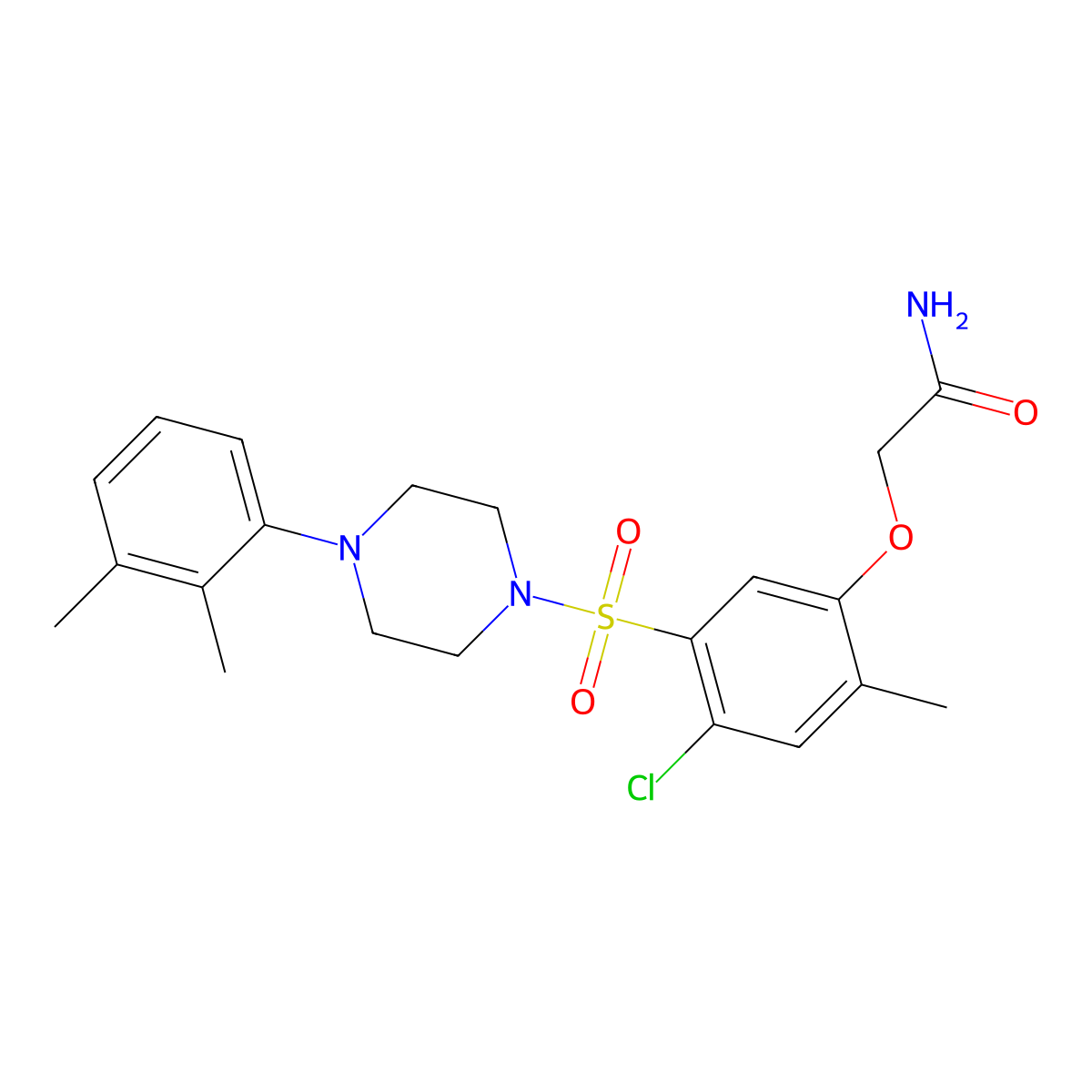 2-(4-Chloro-5-{[4-(2,3-dimethylphenyl)-1-piperazinyl]sulfonyl}-2-methylphenoxy)acetamide molecular structure, CAS 701217-30-3