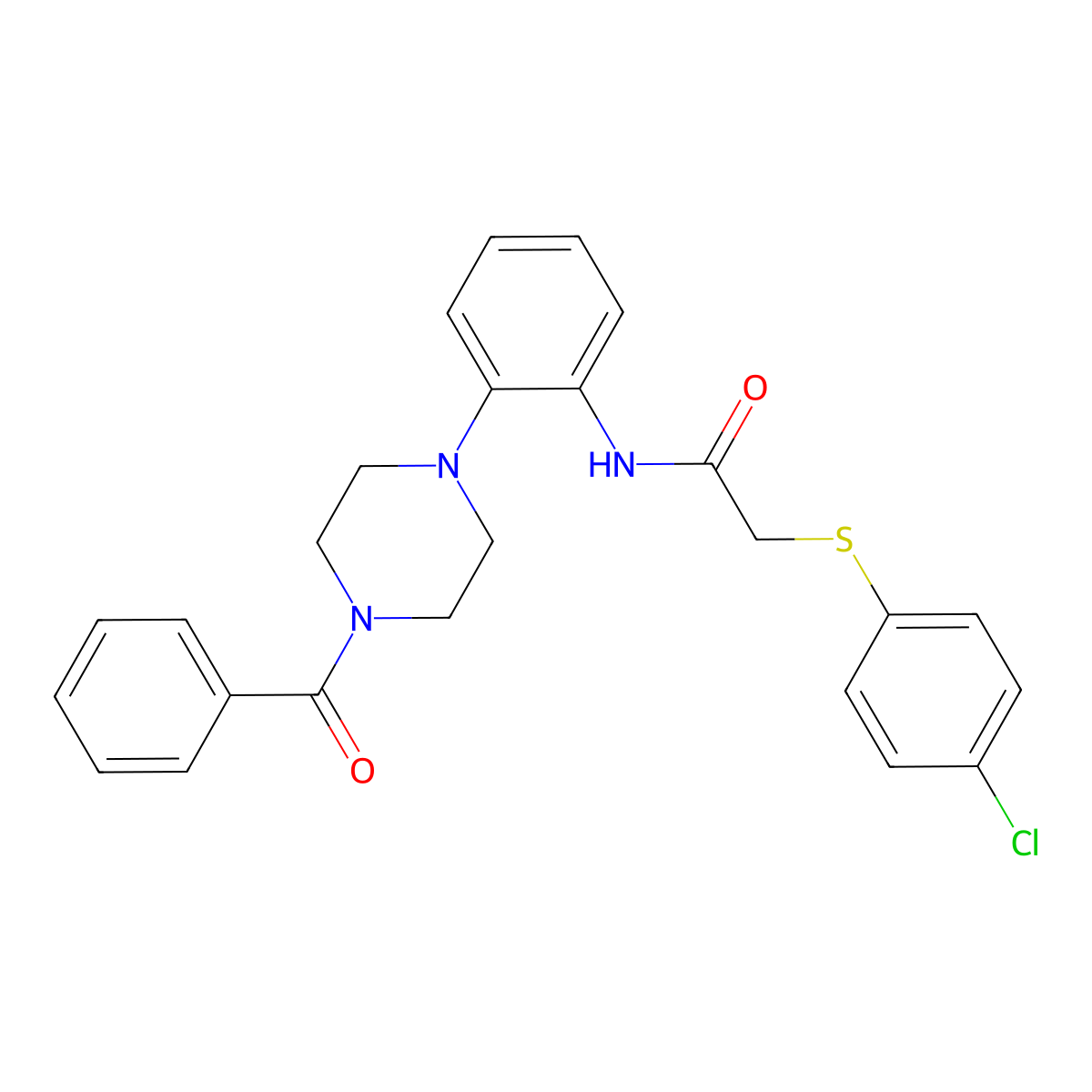 N-[2-(4-benzoylpiperazin-1-yl)phenyl]-2-(4-chlorophenyl)sulfanylacetamide molecular structure, CAS 701217-46-1