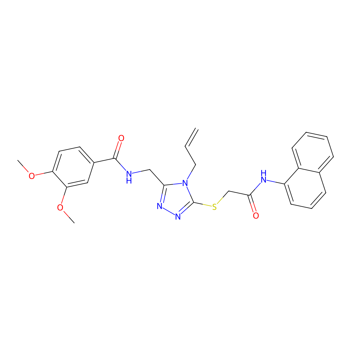 3,4-dimethoxy-N-[[5-[2-(naphthalen-1-ylamino)-2-oxoethyl]sulfanyl-4-prop-2-enyl-1,2,4-triazol-3-yl]methyl]benzamide molecular structure, CAS 701217-71-2
