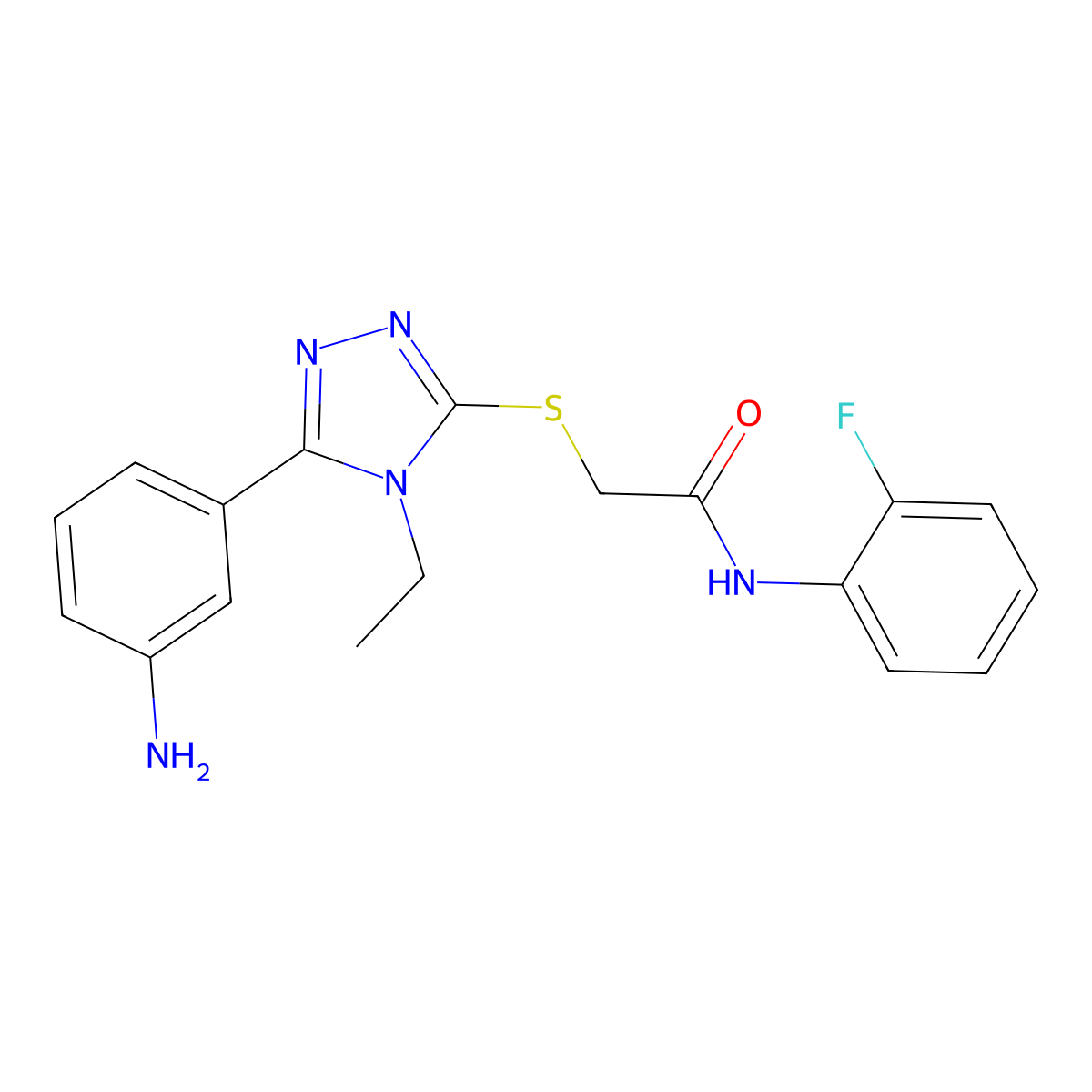 2-[[5-(3-aminophenyl)-4-ethyl-1,2,4-triazol-3-yl]sulfanyl]-N-(2-fluorophenyl)acetamide molecular structure, CAS 701217-75-6