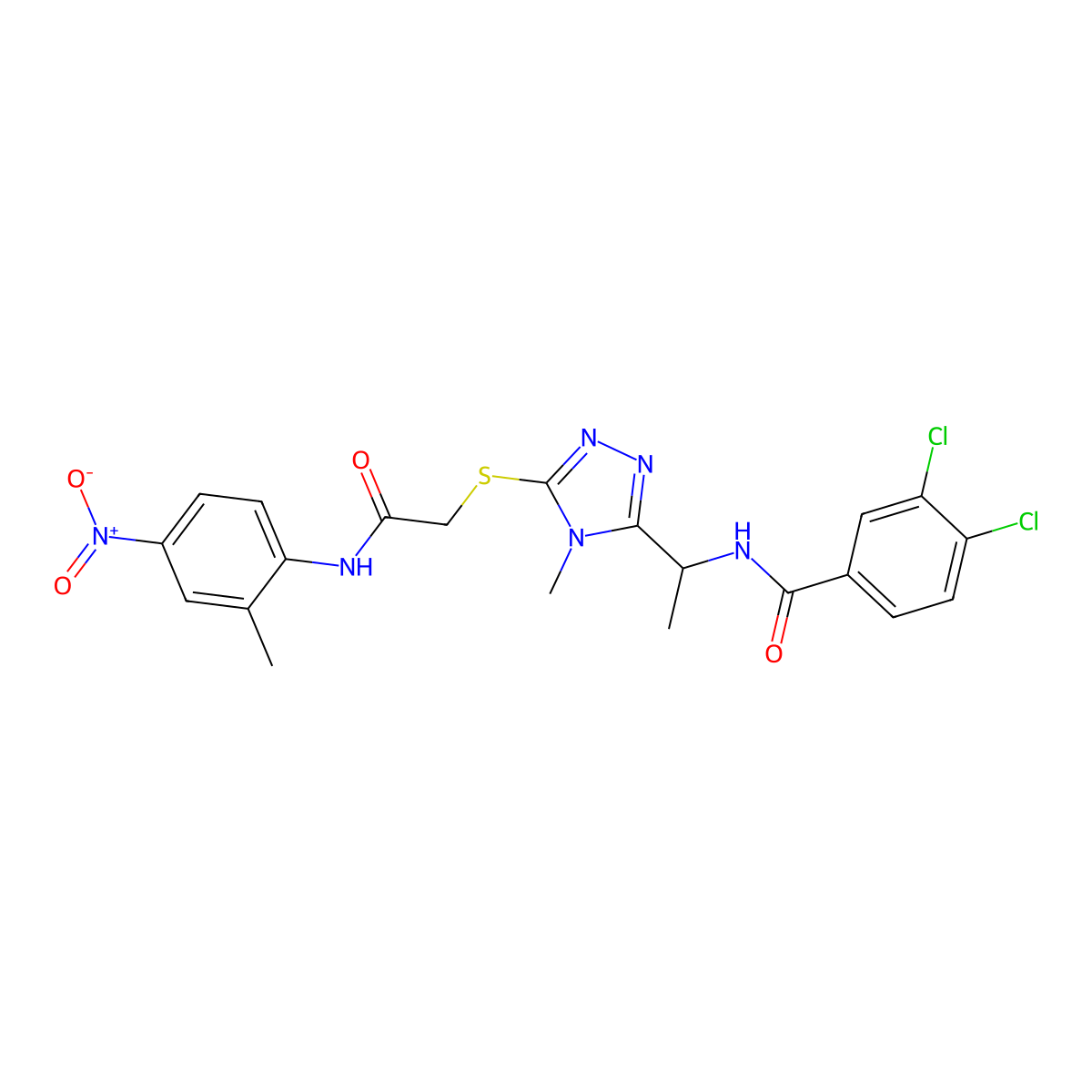 3,4-dichloro-N-[1-[4-methyl-5-[2-(2-methyl-4-nitroanilino)-2-oxoethyl]sulfanyl-1,2,4-triazol-3-yl]ethyl]benzamide molecular structure, CAS 701217-88-1