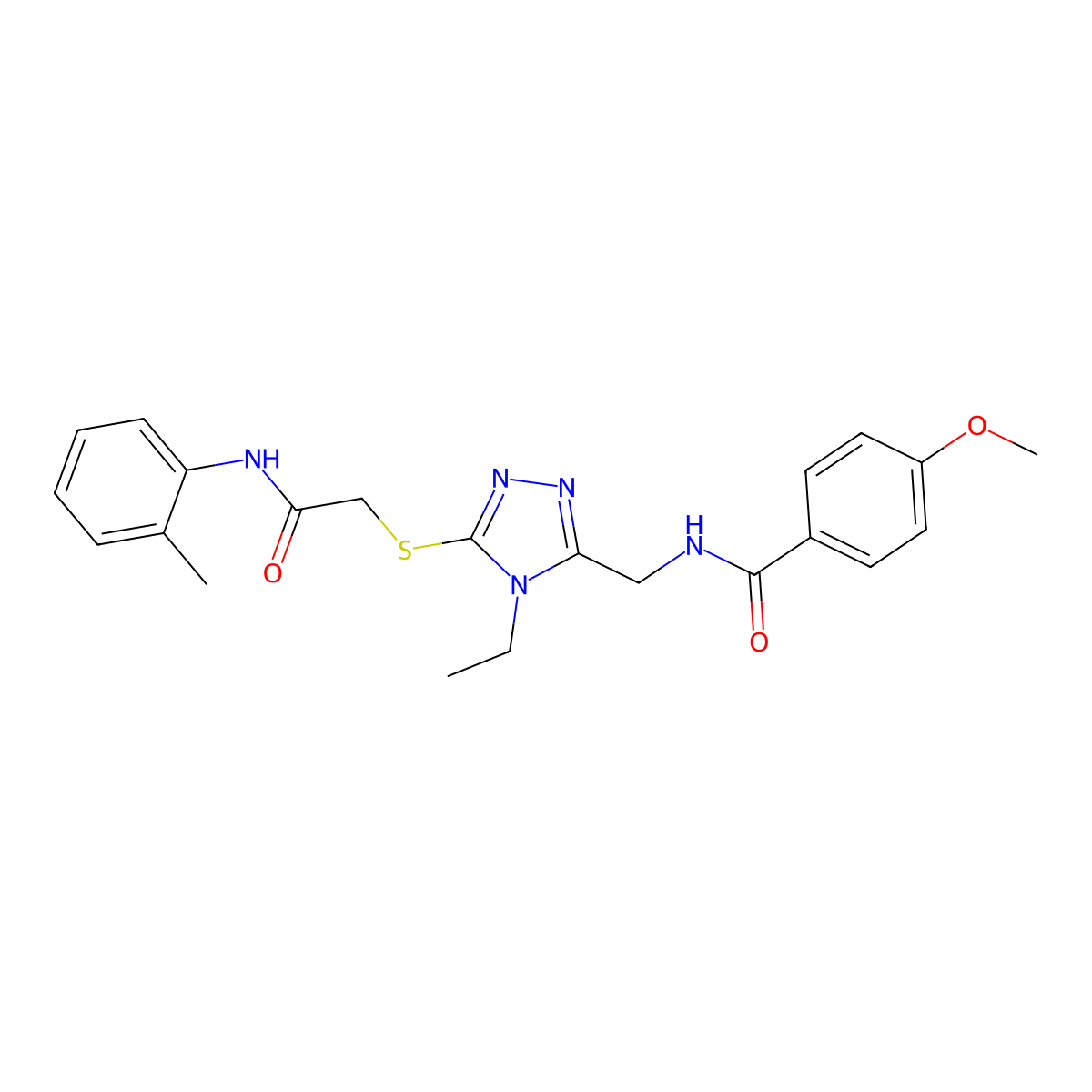 N-[[4-ethyl-5-[2-(2-methylanilino)-2-oxoethyl]sulfanyl-1,2,4-triazol-3-yl]methyl]-4-methoxybenzamide molecular structure, CAS 701218-16-8