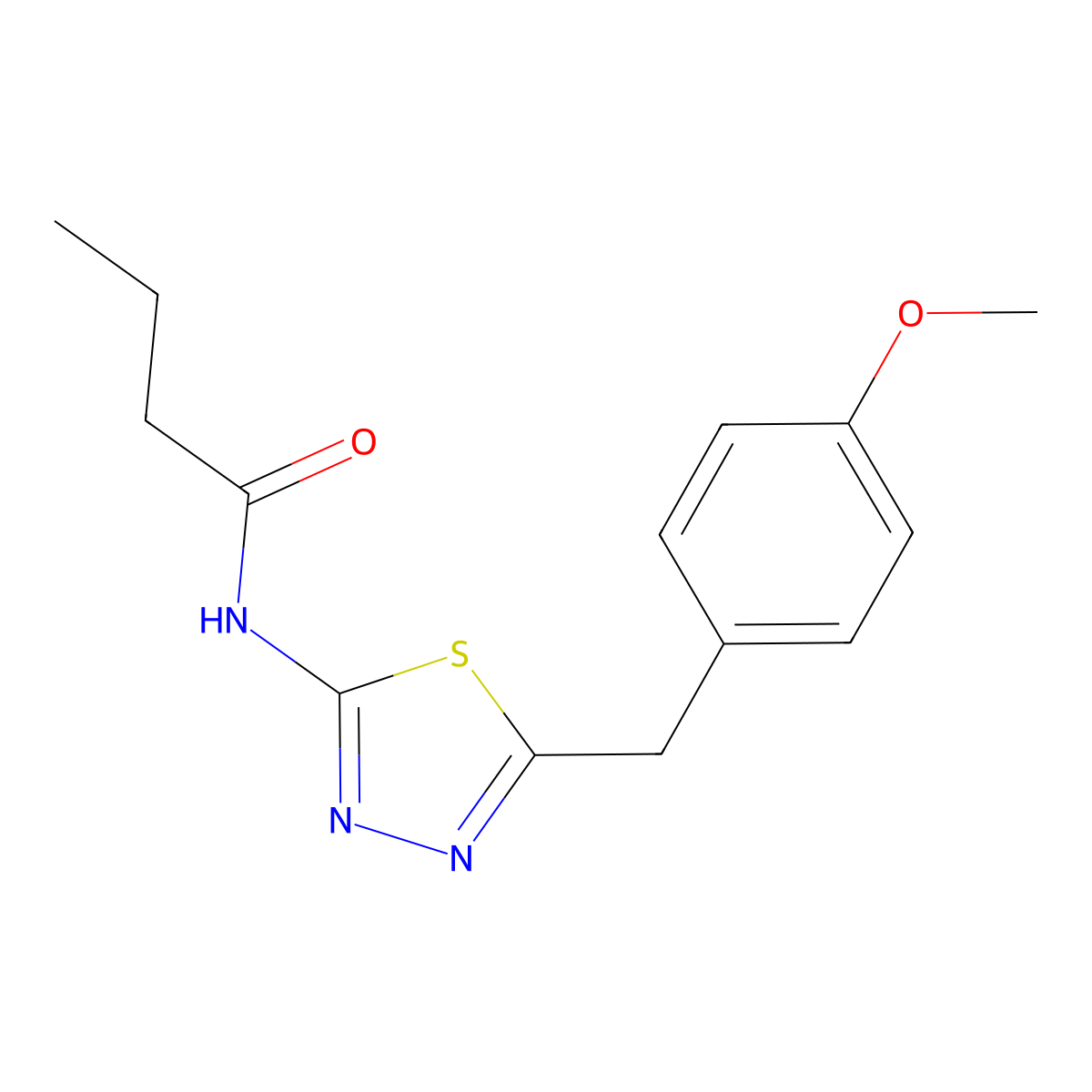 N-[5-[(4-methoxyphenyl)methyl]-1,3,4-thiadiazol-2-yl]butanamide molecular structure, CAS 701218-45-3