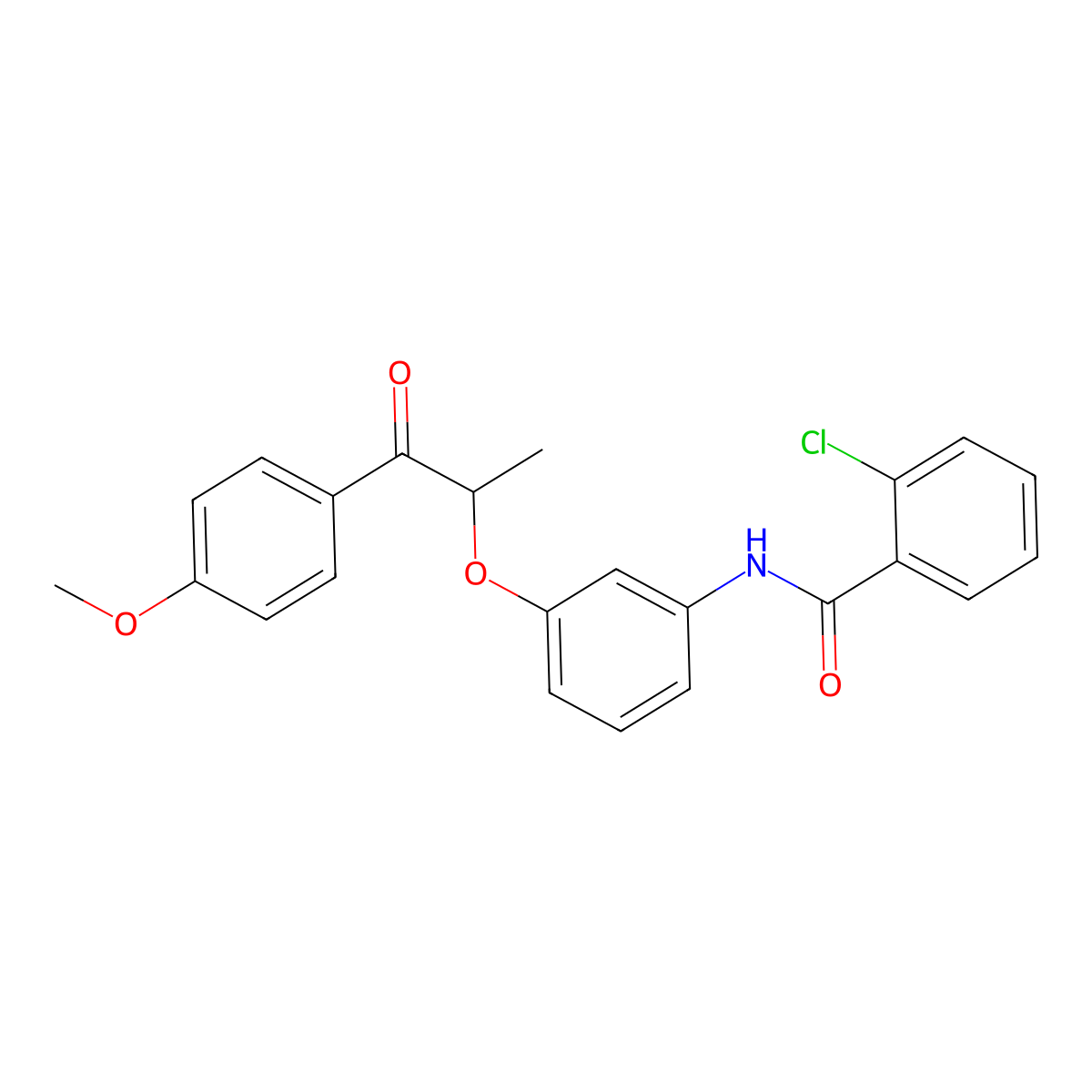 2-chloro-N-[3-[1-(4-methoxyphenyl)-1-oxopropan-2-yl]oxyphenyl]benzamide molecular structure, CAS 701218-52-2