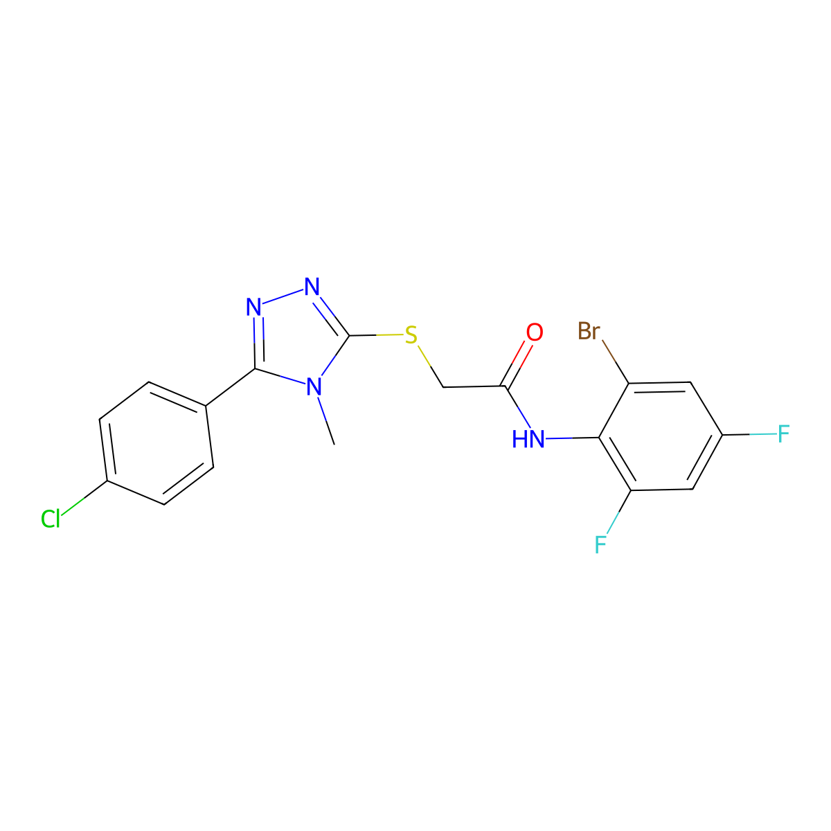 N-(2-bromo-4,6-difluorophenyl)-2-[[5-(4-chlorophenyl)-4-methyl-1,2,4-triazol-3-yl]sulfanyl]acetamide molecular structure, CAS 701218-72-6