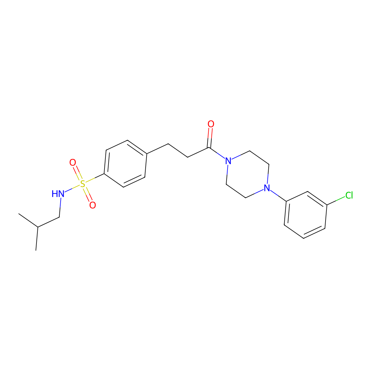 4-[3-[4-(3-chlorophenyl)piperazin-1-yl]-3-oxopropyl]-N-(2-methylpropyl)benzenesulfonamide molecular structure, CAS 701218-76-0