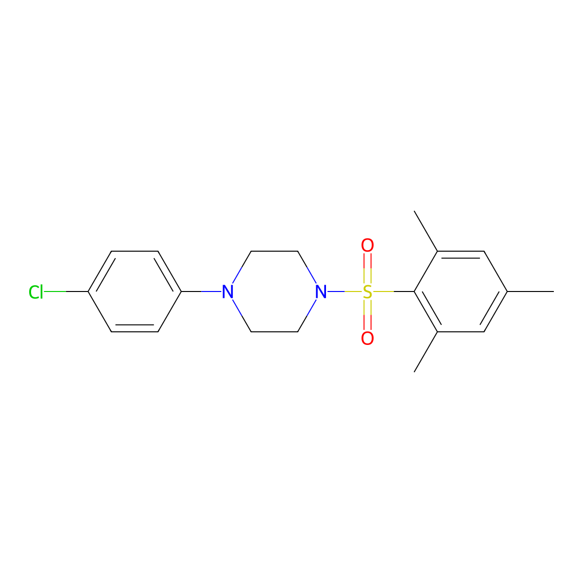 1-(4-Chlorophenyl)-4-(2,4,6-trimethylbenzenesulfonyl)piperazine molecular structure, CAS 701218-78-2