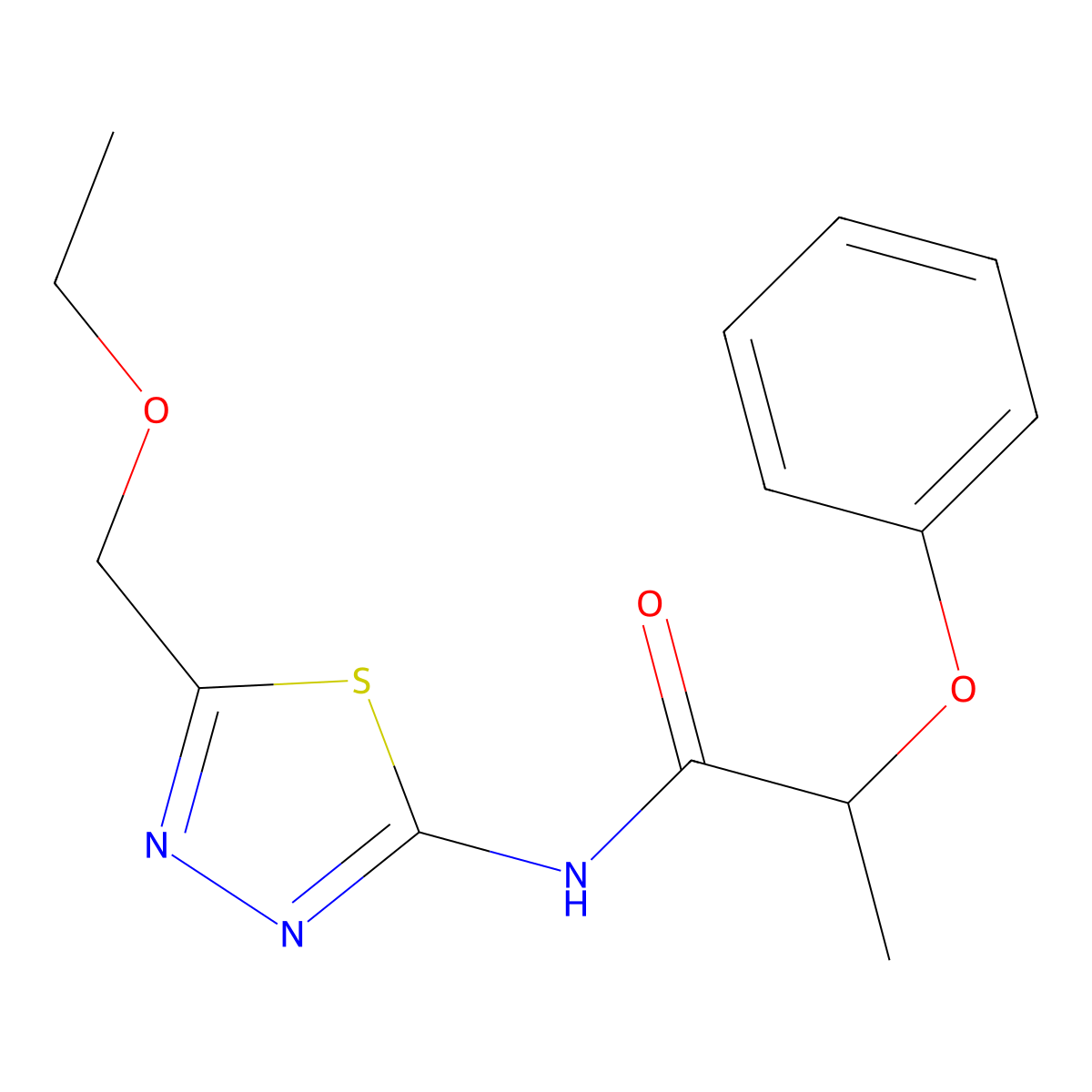 N-[5-(ethoxymethyl)-1,3,4-thiadiazol-2-yl]-2-phenoxypropanamide molecular structure, CAS 701218-79-3