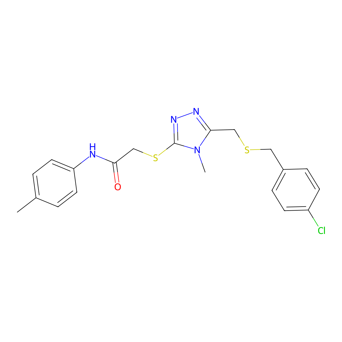 2-[[5-[(4-chlorophenyl)methylsulfanylmethyl]-4-methyl-1,2,4-triazol-3-yl]sulfanyl]-N-(4-methylphenyl)acetamide molecular structure, CAS 701219-09-2
