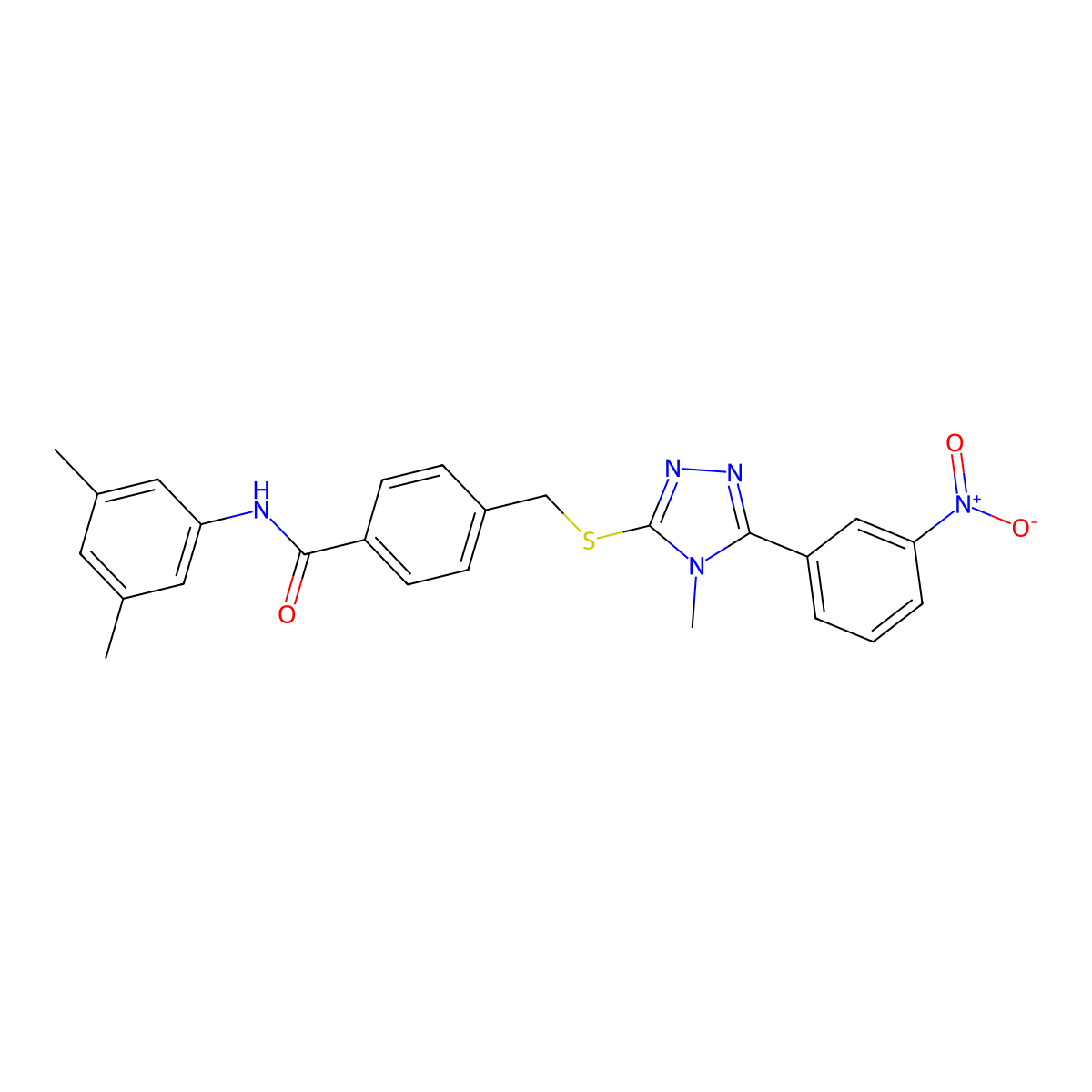 N-(3,5-dimethylphenyl)-4-[[4-methyl-5-(3-nitrophenyl)-1,2,4-triazol-3-yl]sulfanylmethyl]benzamide molecular structure, CAS 701219-57-0