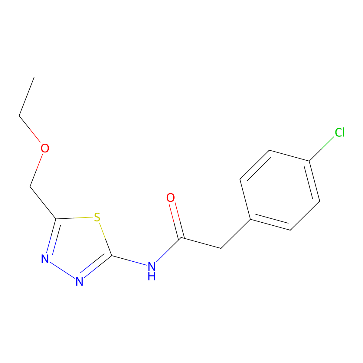 2-(4-chlorophenyl)-N-[5-(ethoxymethyl)-1,3,4-thiadiazol-2-yl]acetamide molecular structure, CAS 701219-84-3