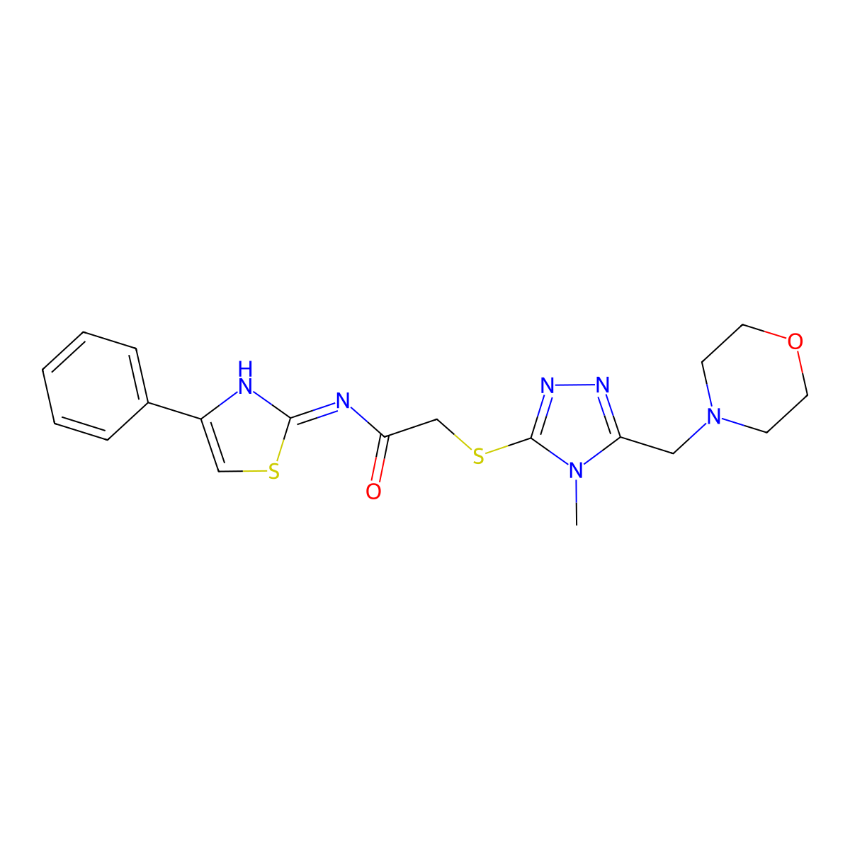 2-[[4-methyl-5-(morpholin-4-ylmethyl)-1,2,4-triazol-3-yl]sulfanyl]-N-(4-phenyl-1,3-thiazol-2-yl)acetamide molecular structure, CAS 701219-88-7