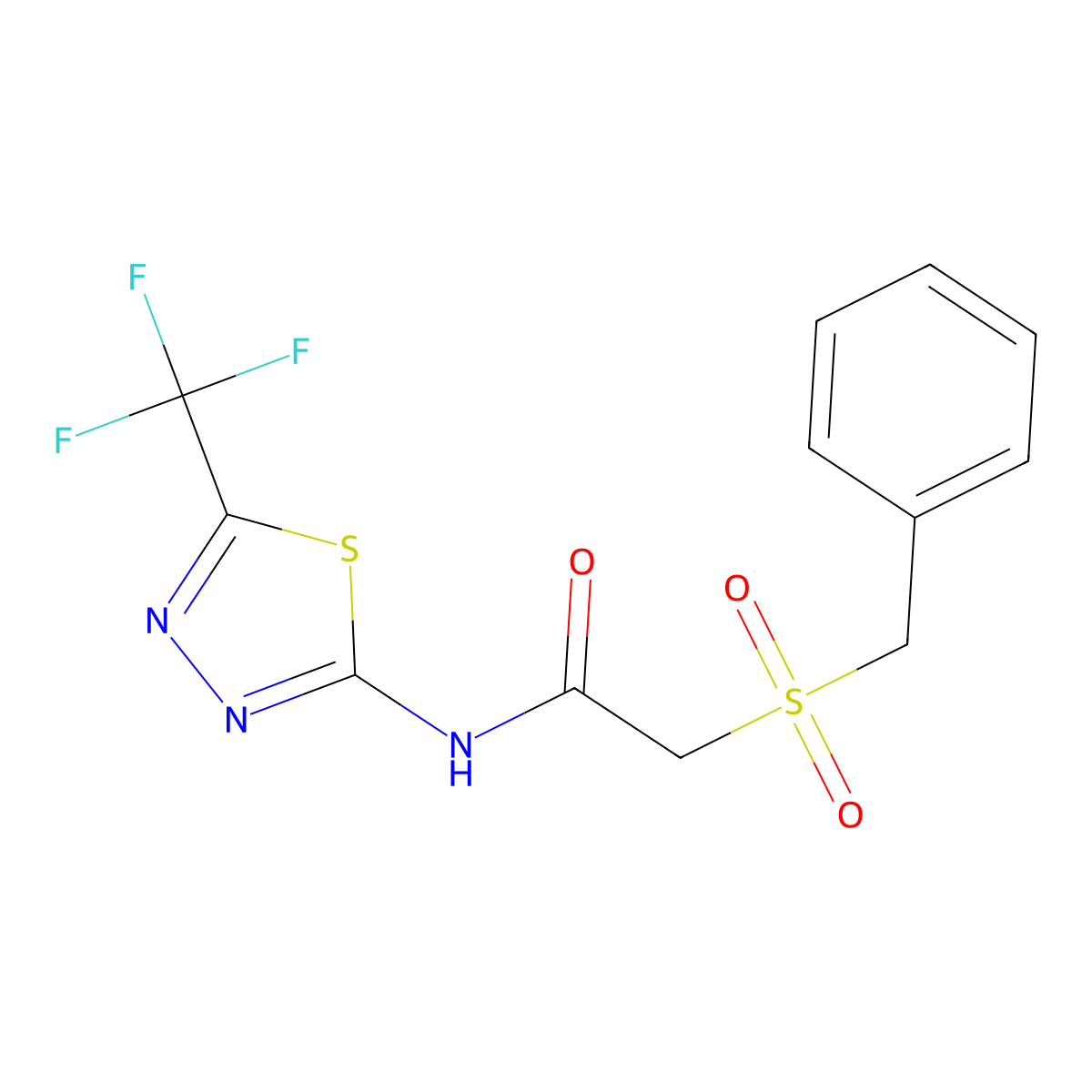 2-benzylsulfonyl-N-[5-(trifluoromethyl)-1,3,4-thiadiazol-2-yl]acetamide molecular structure, CAS 701219-91-2