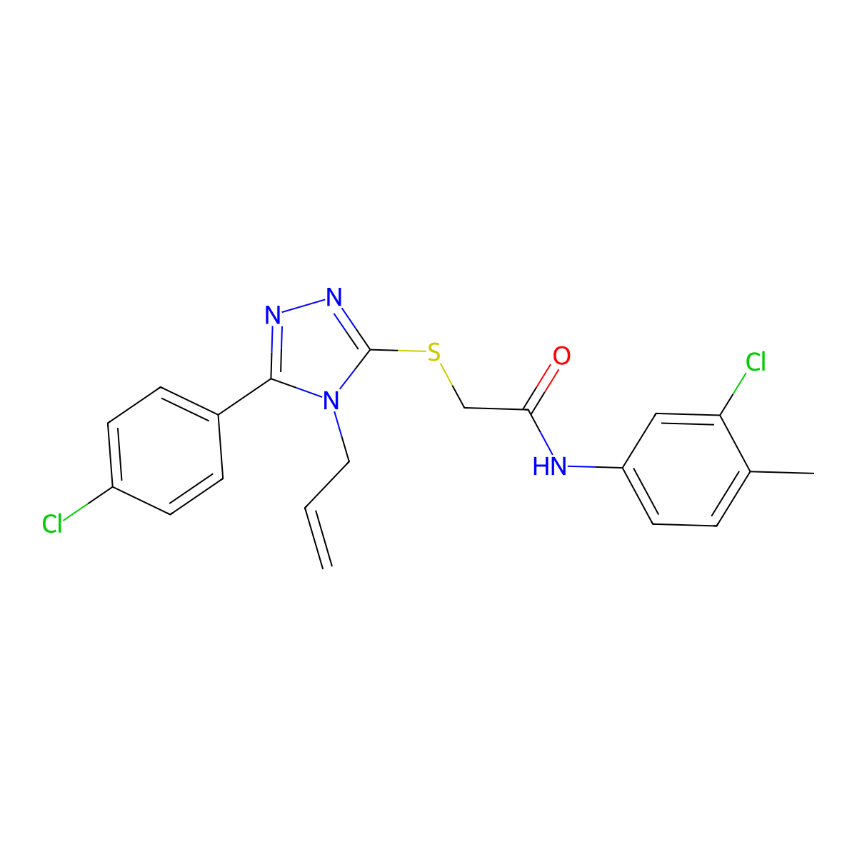 N-(3-chloro-4-methylphenyl)-2-[[5-(4-chlorophenyl)-4-prop-2-enyl-1,2,4-triazol-3-yl]sulfanyl]acetamide molecular structure, CAS 701220-07-7