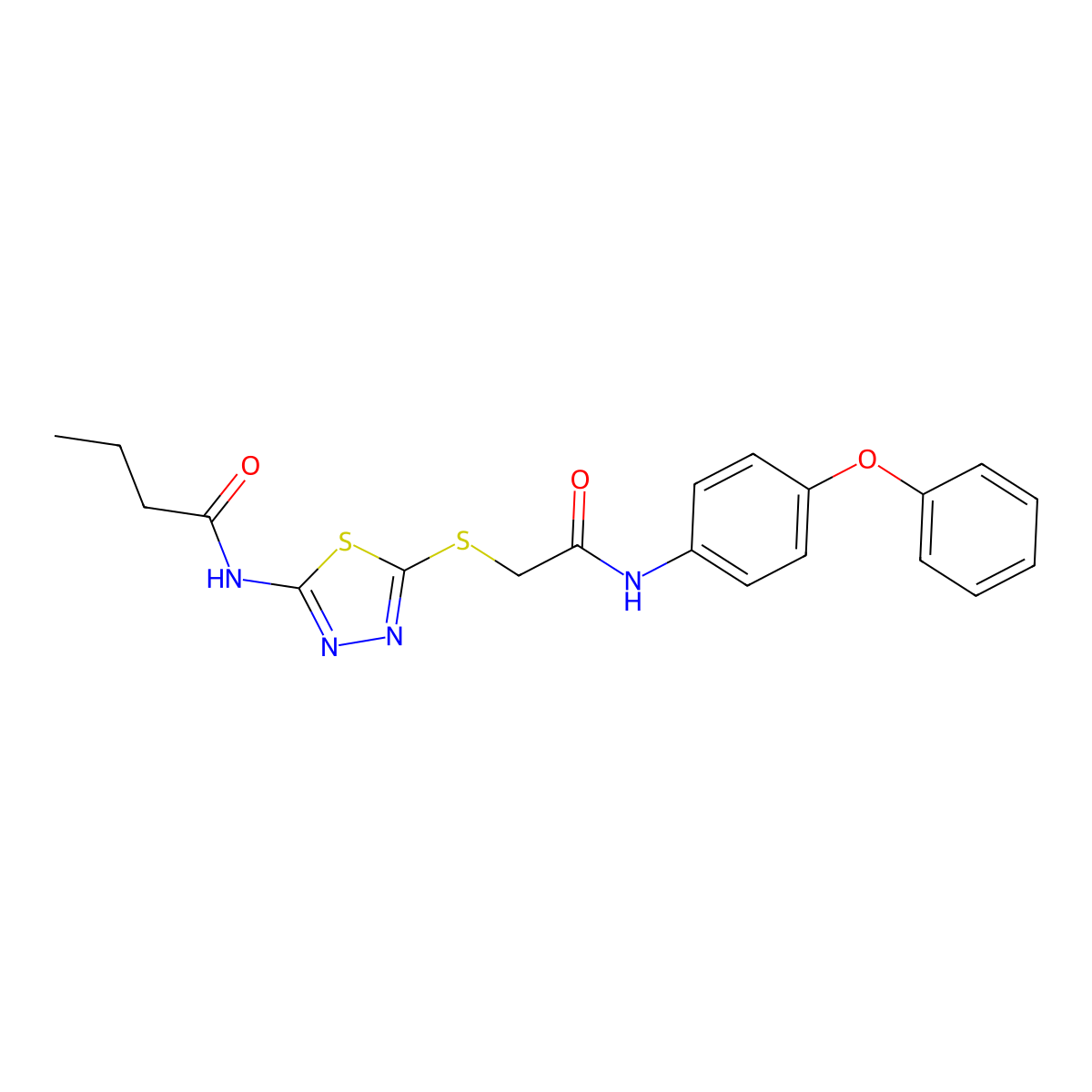 N-[5-[2-oxo-2-(4-phenoxyanilino)ethyl]sulfanyl-1,3,4-thiadiazol-2-yl]butanamide molecular structure, CAS 701220-21-5