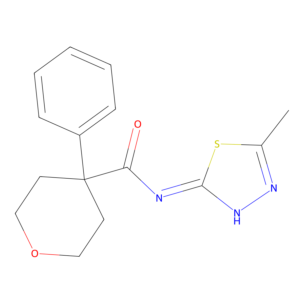 N-(5-methyl-1,3,4-thiadiazol-2-yl)-4-phenyloxane-4-carboxamide molecular structure, CAS 701220-24-8